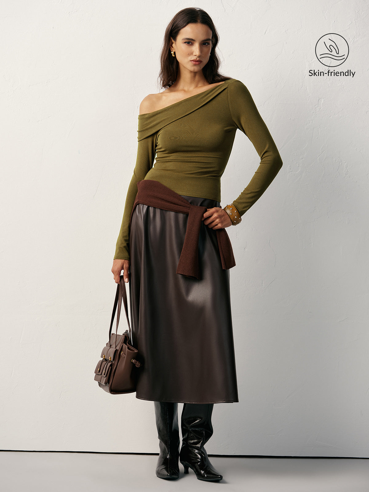 One-Shoulder Long Sleeve T-Shirt-Chicvia