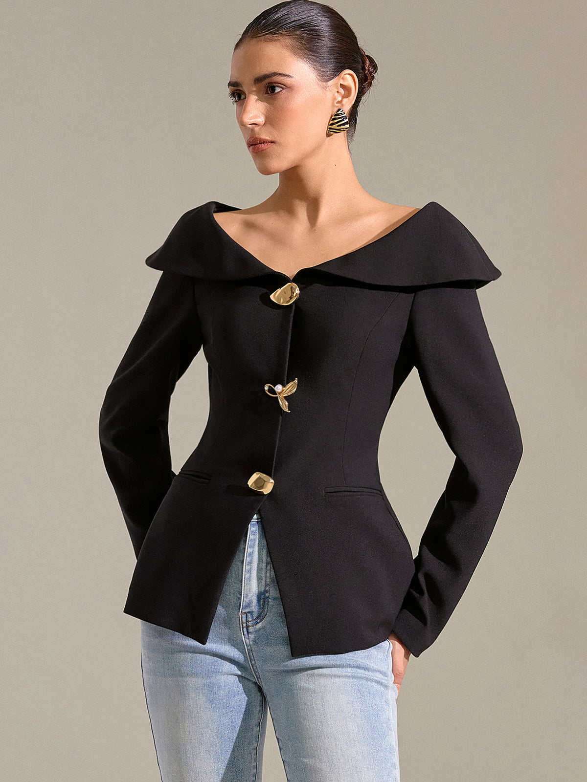 Large Lapel Off-Shoulder Blazer-Chicvia