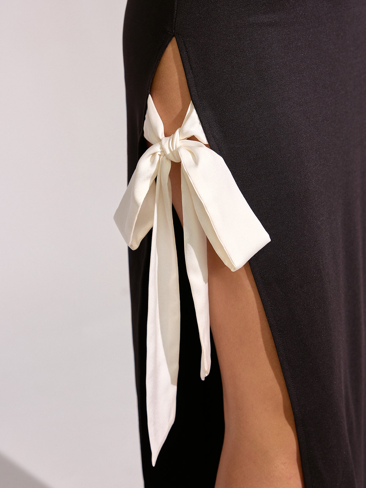 High Slit Bow Sleeveless Maxi Dress-Chicvia