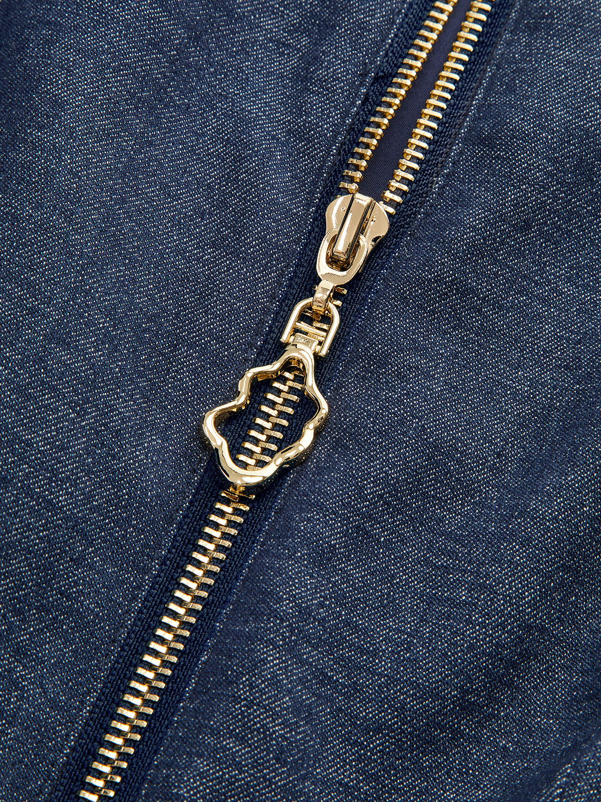 Denim Short Sleeved Zip-Front Mini Dress-Chicvia