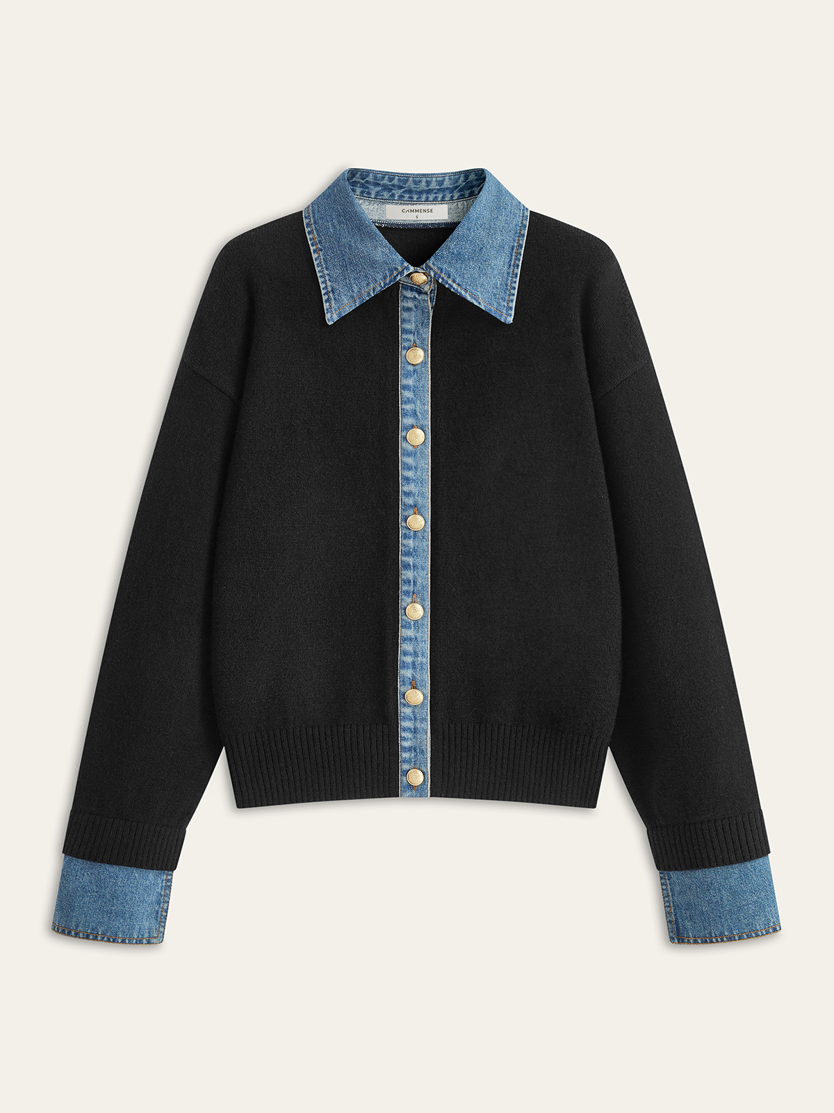 Denim Collar Buttoned Sweater-Chicvia
