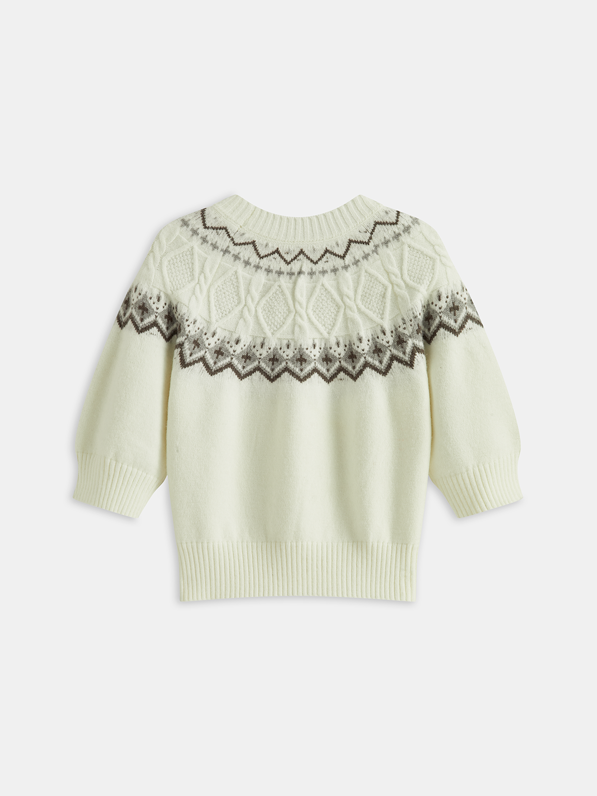 Fair Isle Pattern Short Sleeve Knit Top-Chicvia
