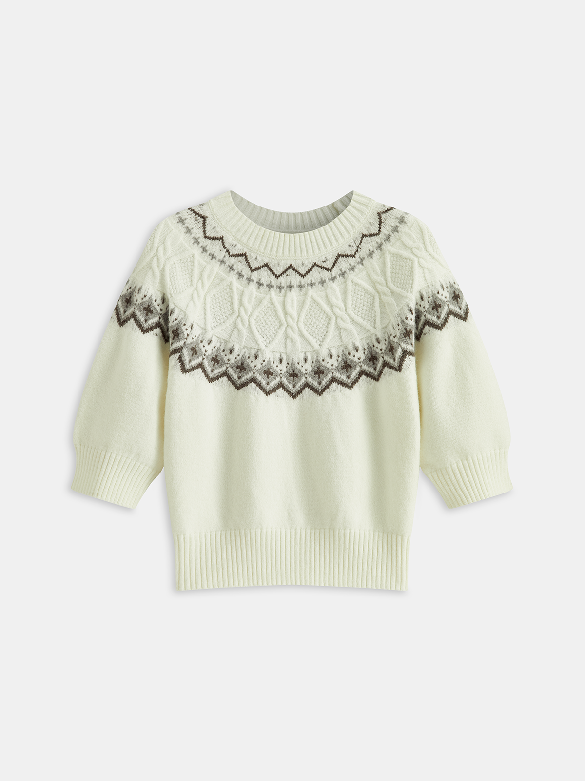 Fair Isle Pattern Short Sleeve Knit Top-Chicvia