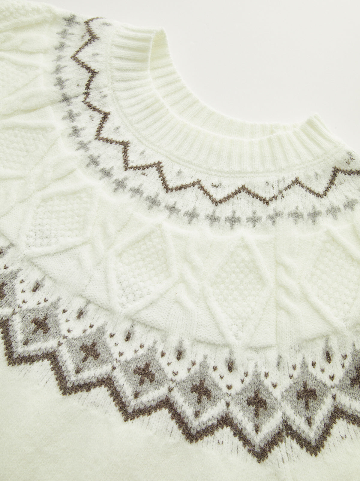 Fair Isle Pattern Short Sleeve Knit Top-Chicvia