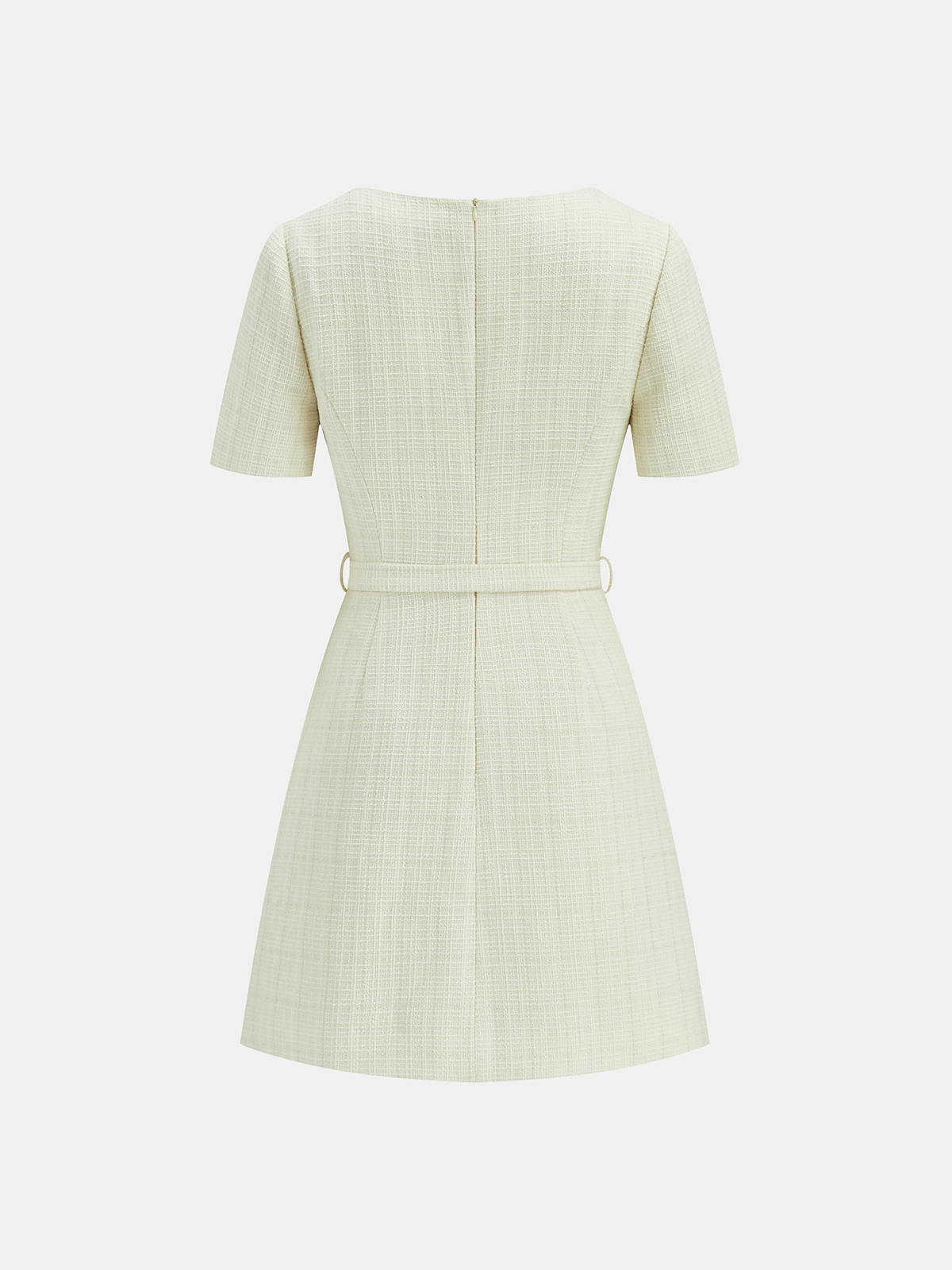 Metal Detail Tweed Belted Mini Dress-Chicvia