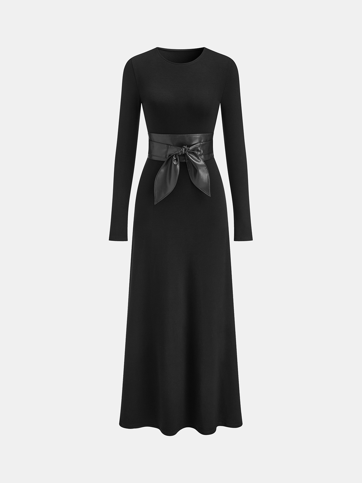 Long Sleeve Maxi Dress with Wide Belt-Chicvia