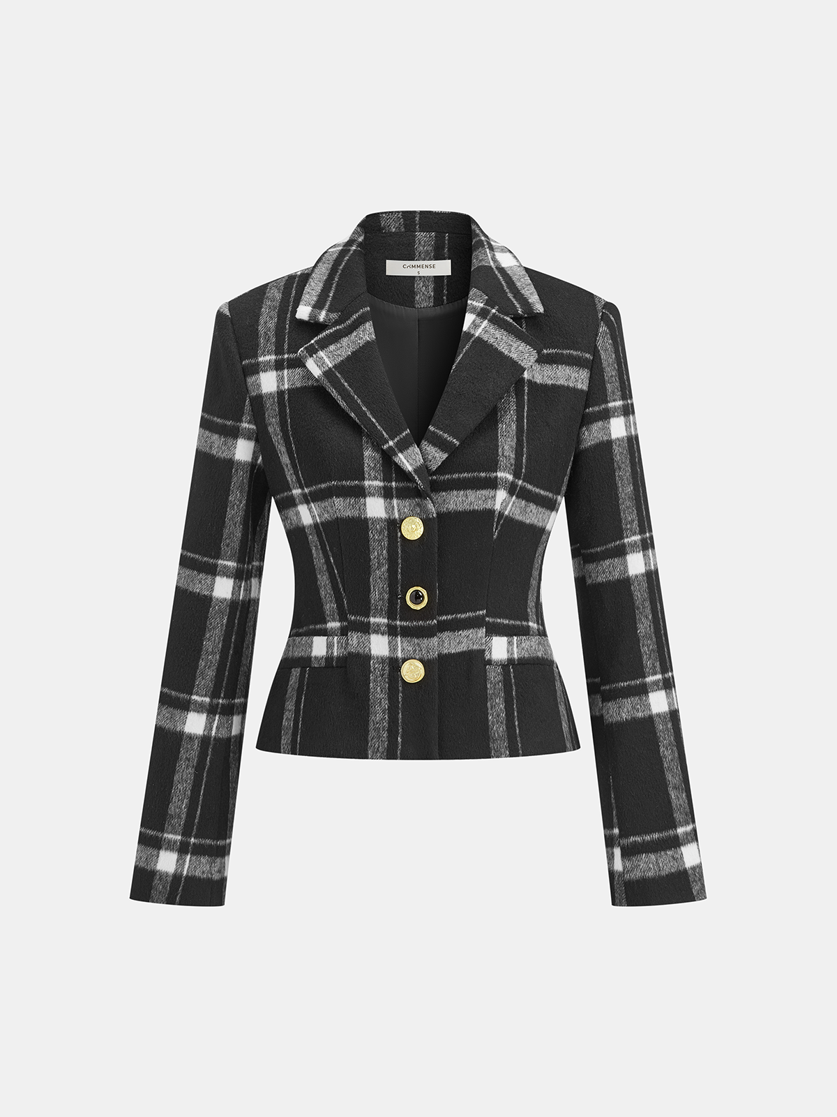 Plaid Wool Blend Blazer-Chicvia