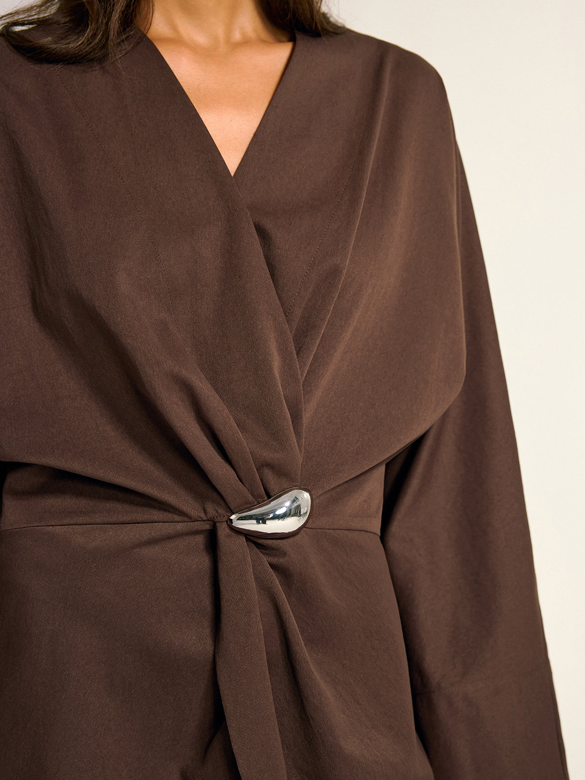 Metal Detail Draped Shirt-Chicvia