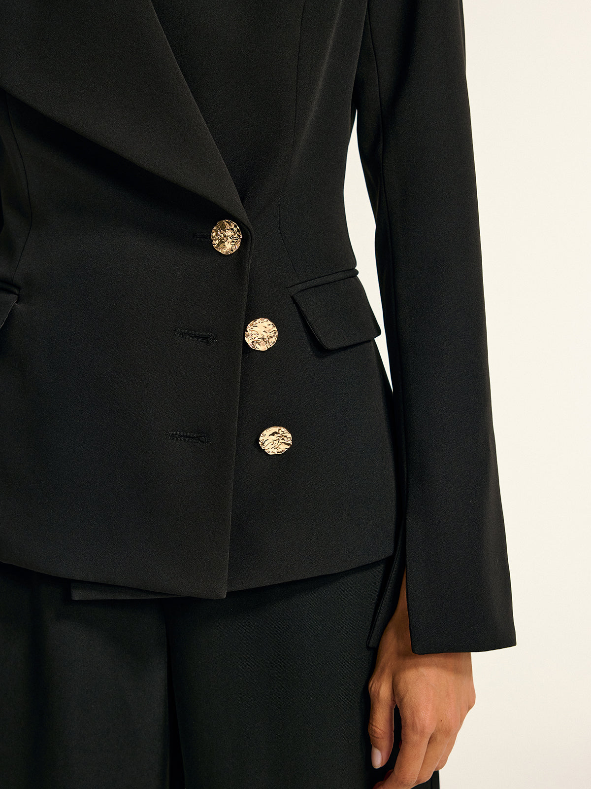 Metal Button Shawl Collar Blazer-Chicvia