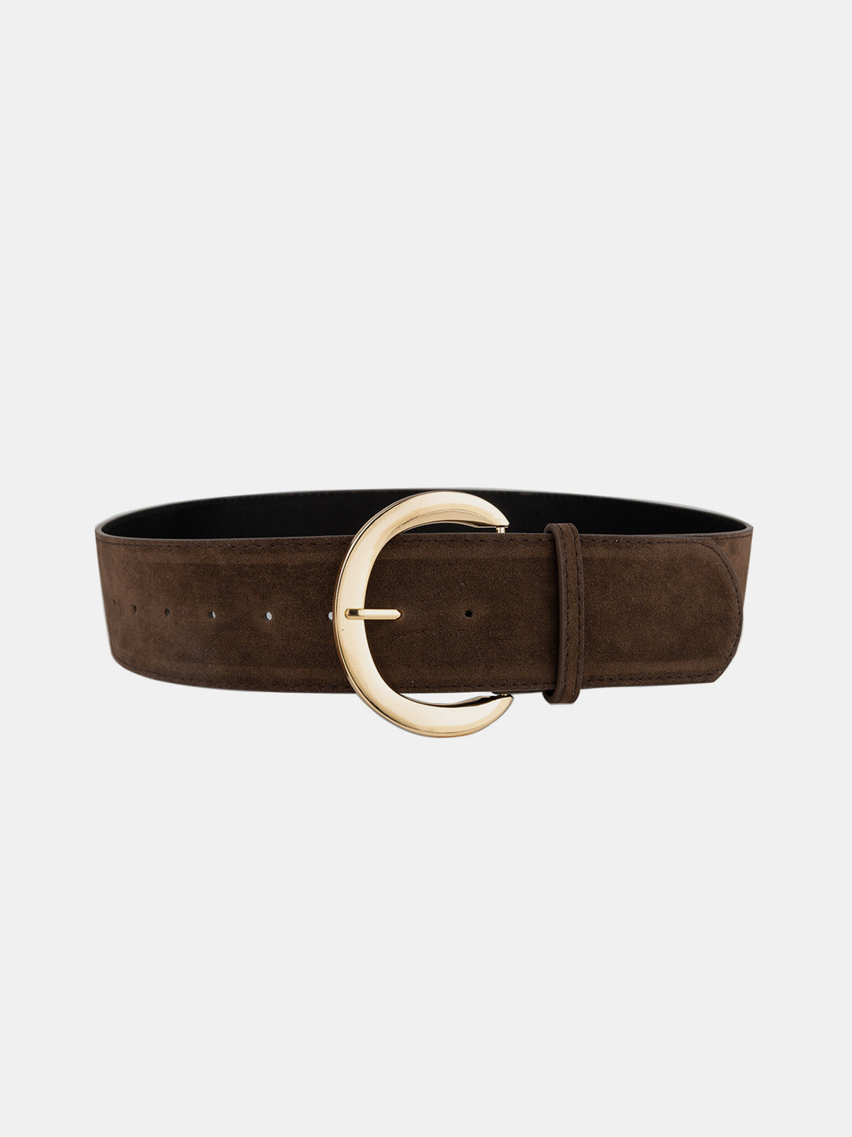 Gold Crescent Buckle Wide Suede Belt-Chicvia