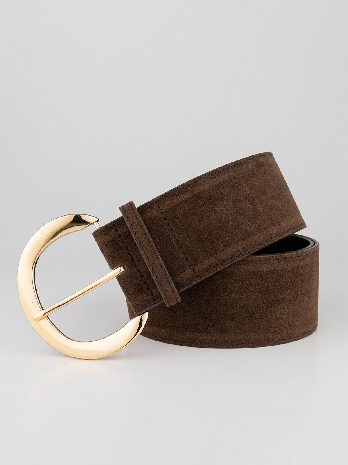 Gold Crescent Buckle Wide Suede Belt-Chicvia