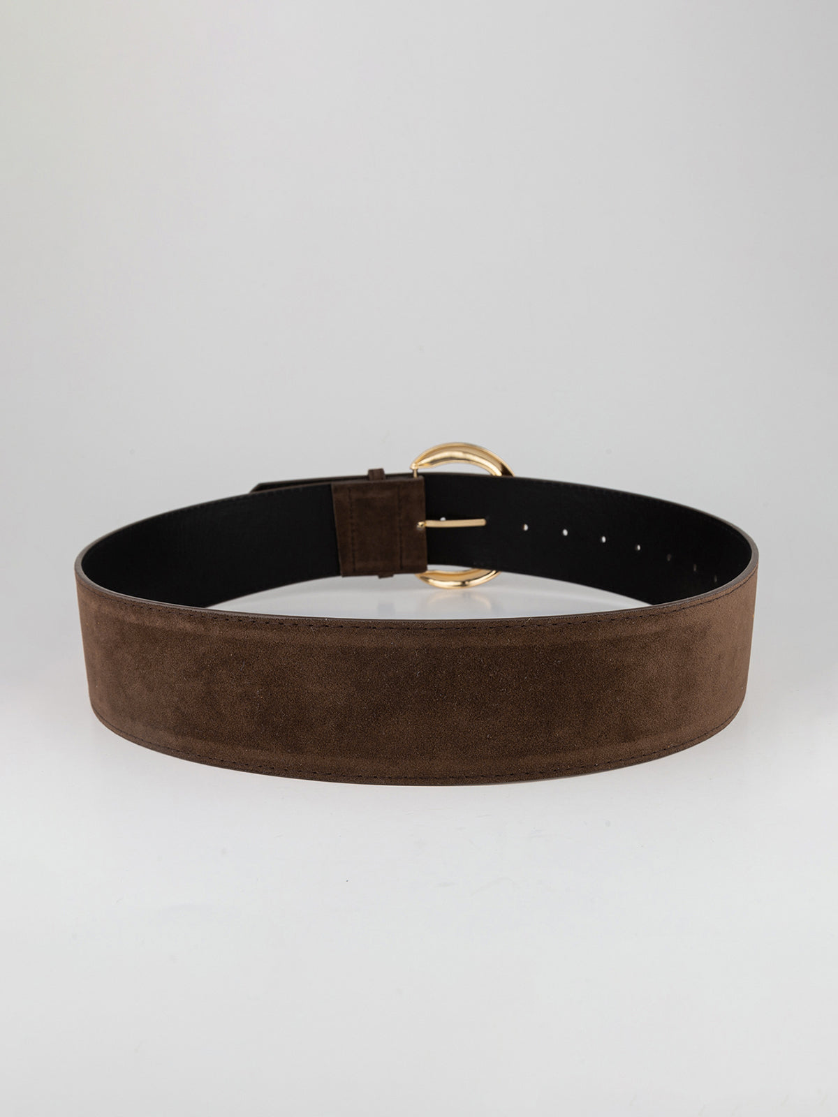 Gold Crescent Buckle Wide Suede Belt-Chicvia