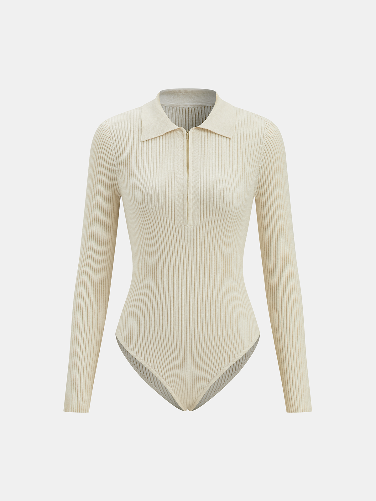Ribbed Polo Zip Knit Bodysuit-Chicvia