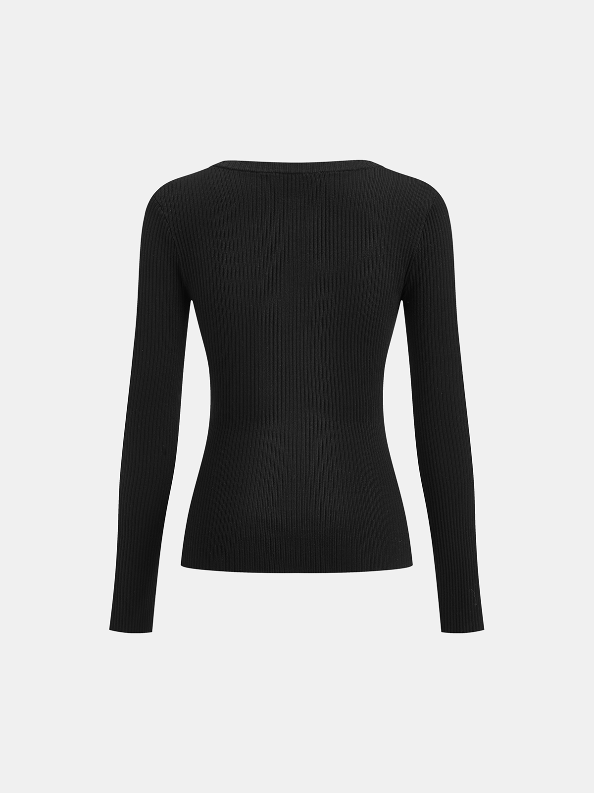 Button Placket Ribbed Knit Fitted V-Neck Top-Chicvia