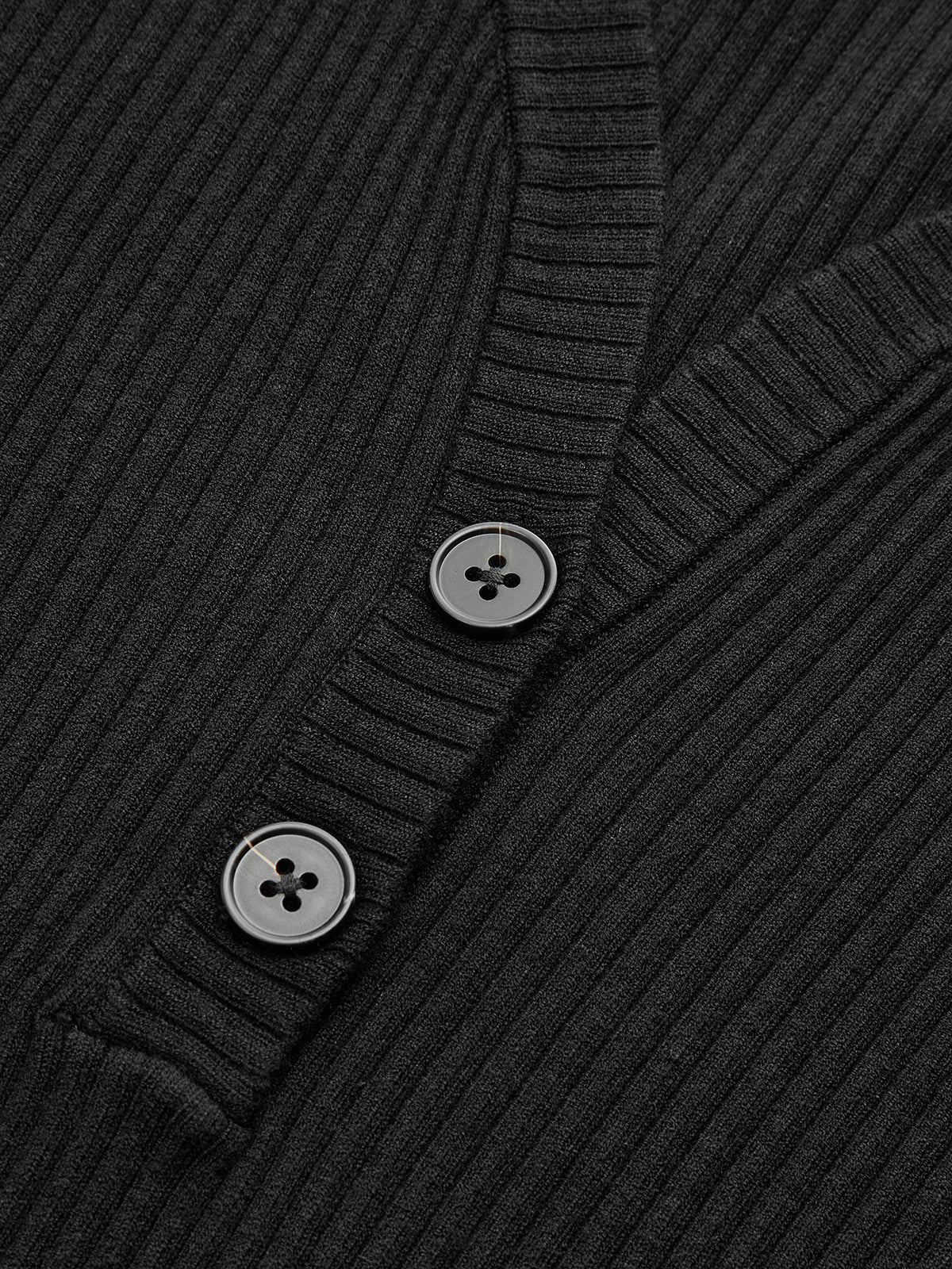 Button Placket Ribbed Knit Fitted V-Neck Top-Chicvia