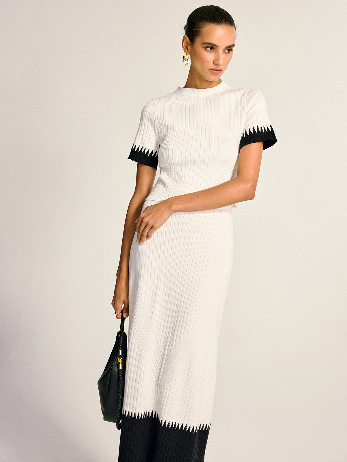 Contrast Detail Knit Co-ord Set-Chicvia