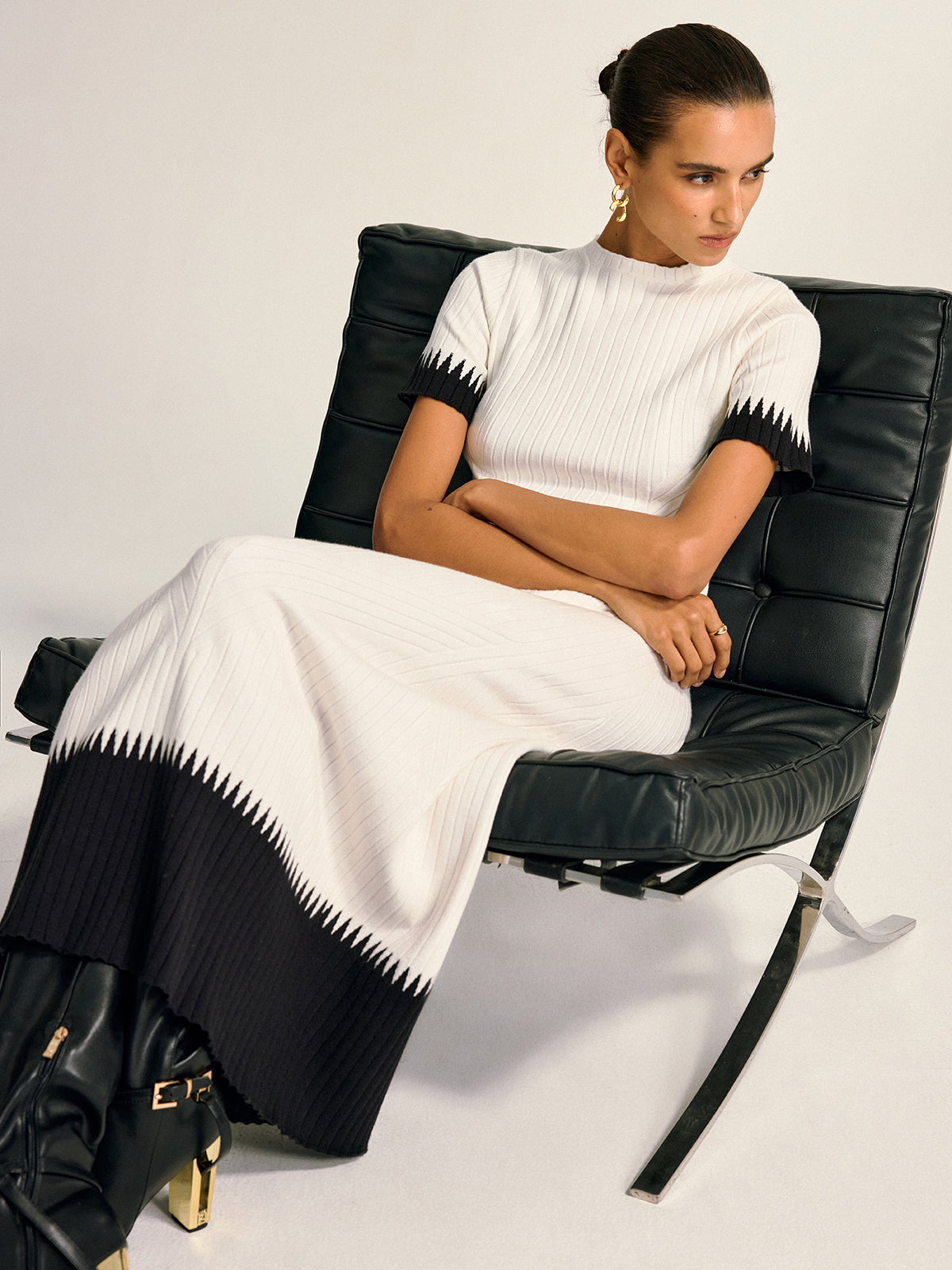 Contrast Detail Knit Co-ord Set-Chicvia