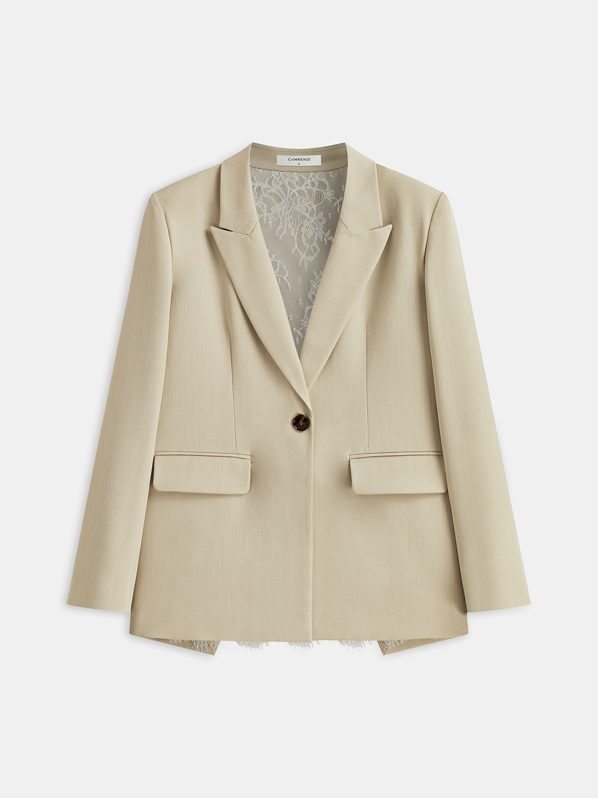 Lace Detail Single Button Blazer-Chicvia