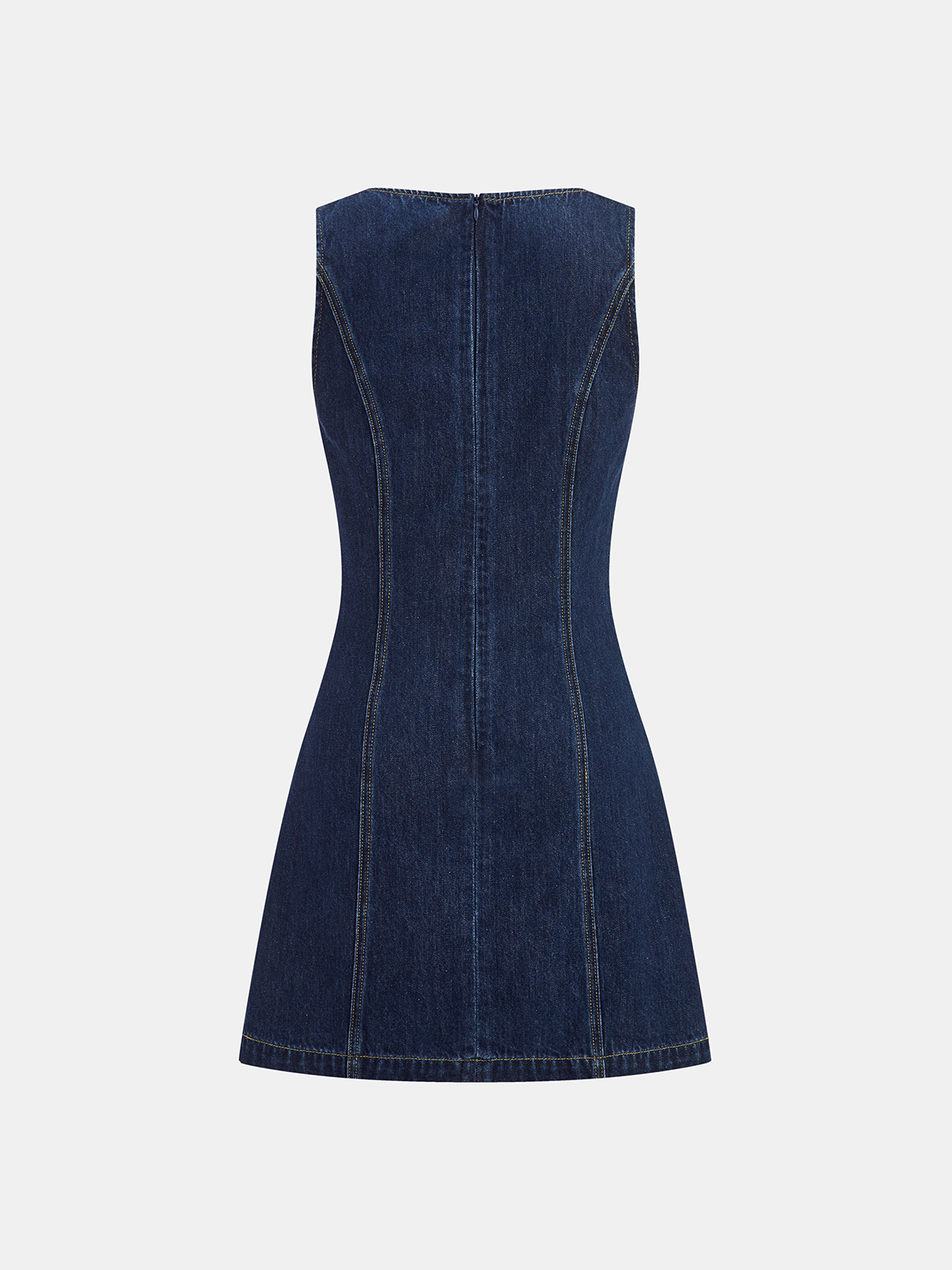 Metal Detail Denim Sleeveless Mini Dress-Chicvia