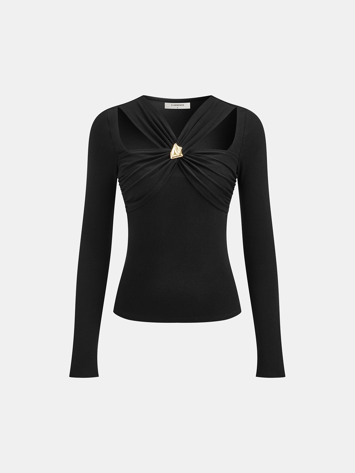 Cross-Over Front Metal Detail Long Sleeve Top-Chicvia