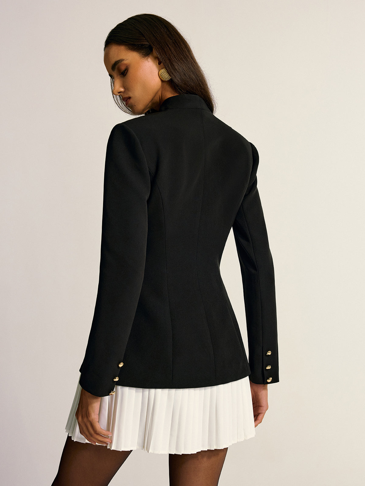 Contrast Pleated Hem Blazer Dress-Chicvia