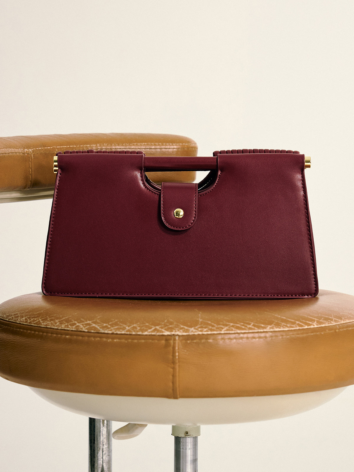 Curved Striped Handle PU Leather Bag-Chicvia