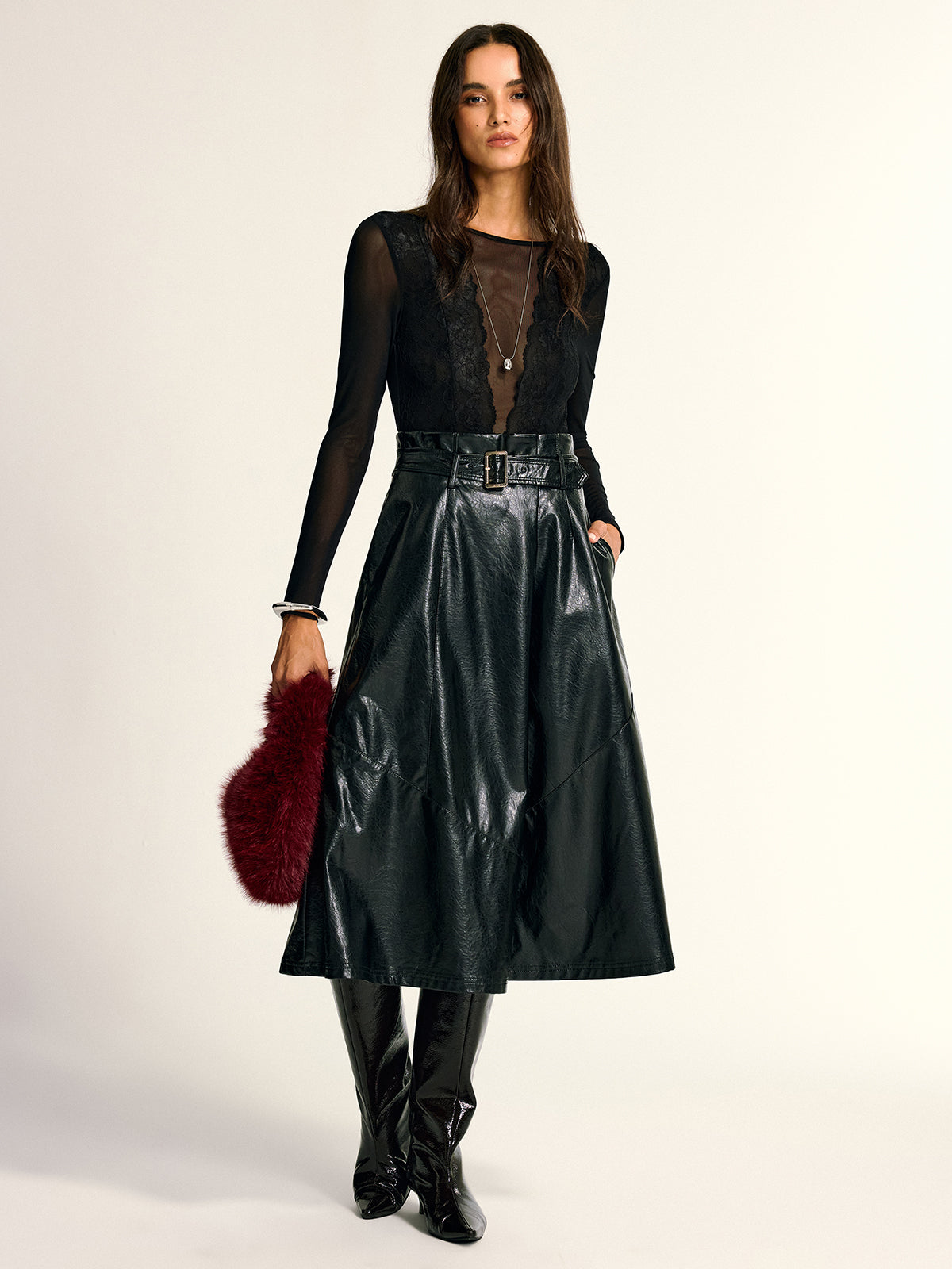 Long Sleeve Sheer Lace Mesh Bodysuit-Chicvia