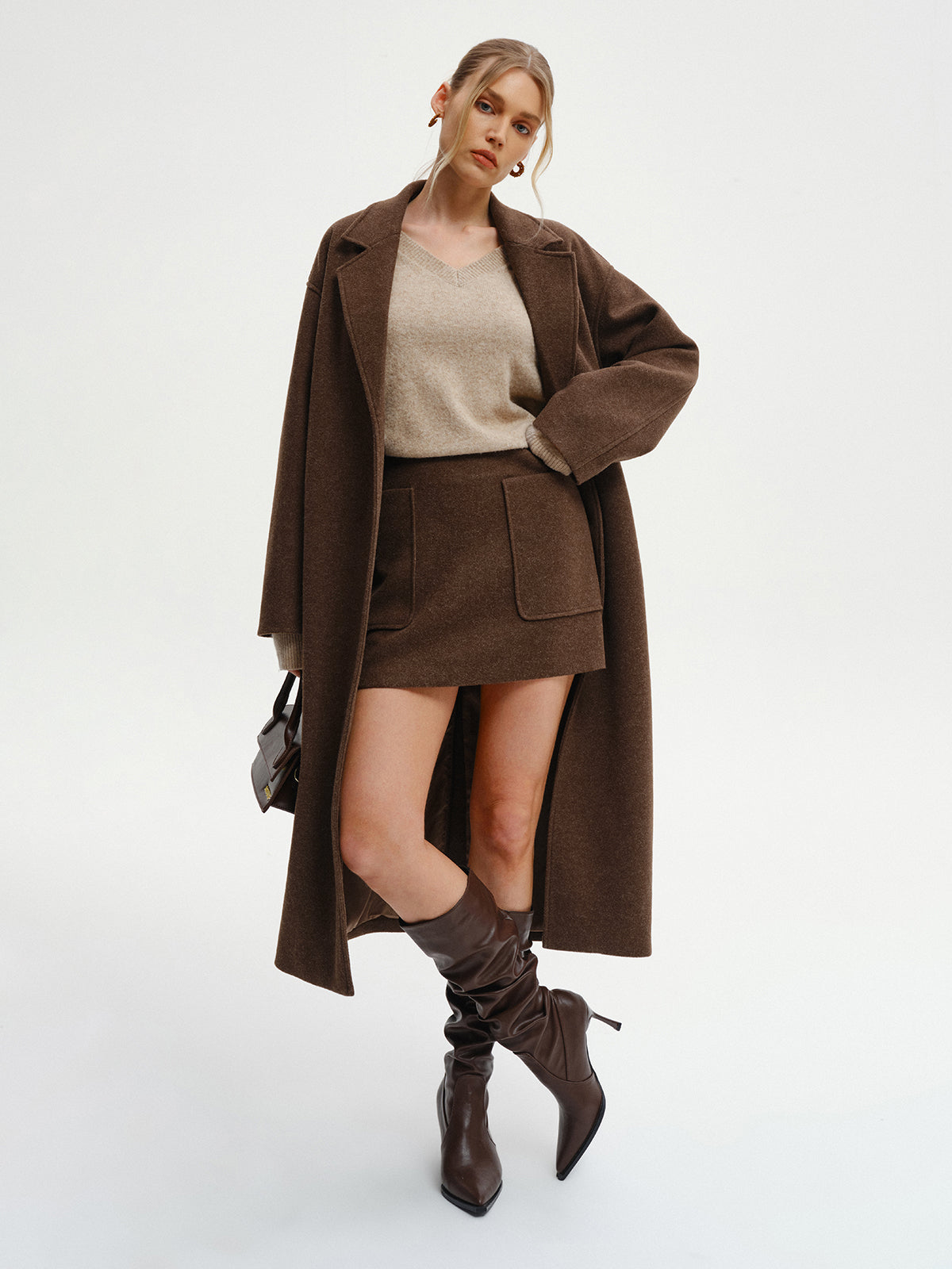 Oversized Tweed Long Coat-Chicvia