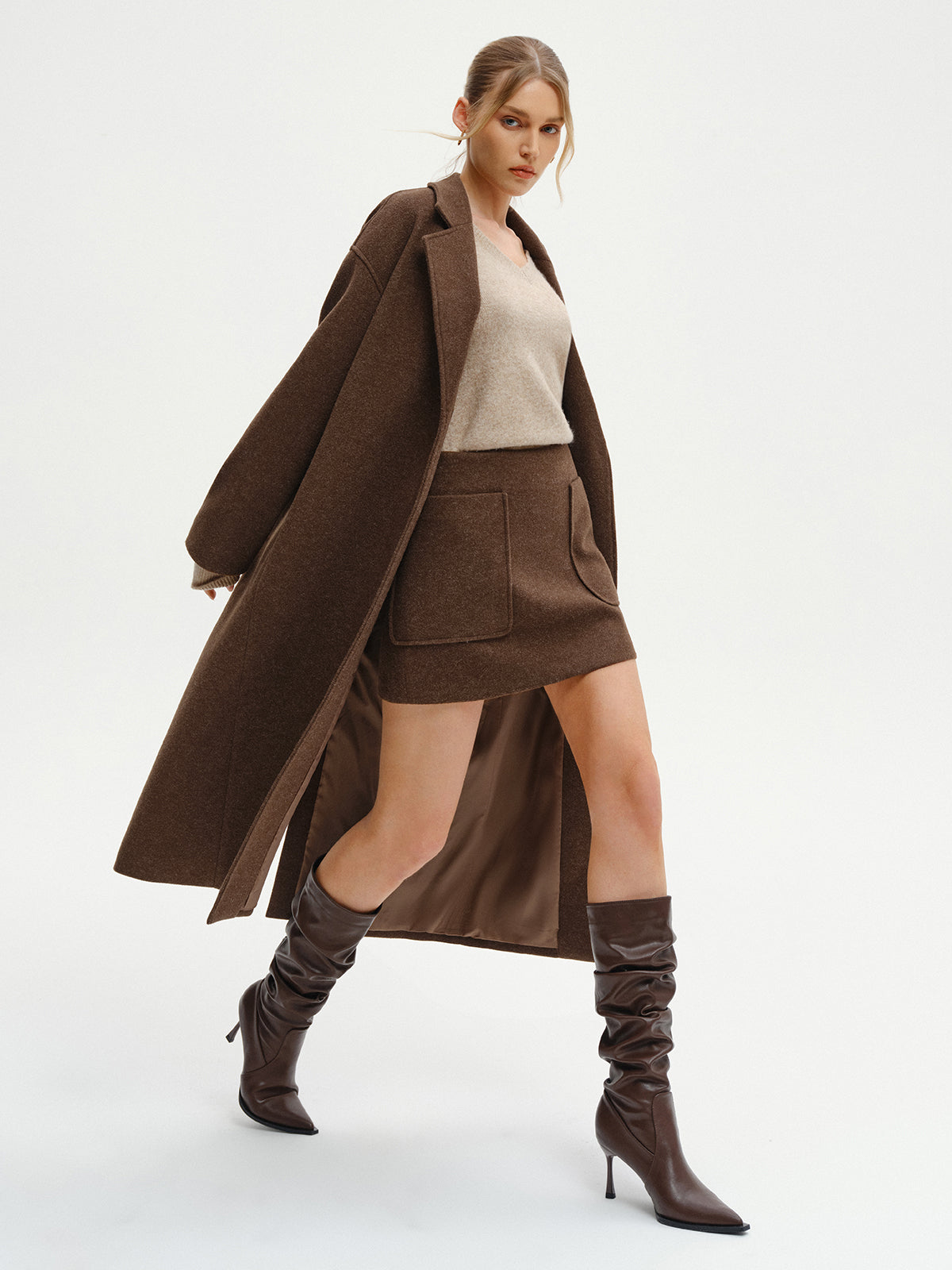 Oversized Tweed Long Coat-Chicvia