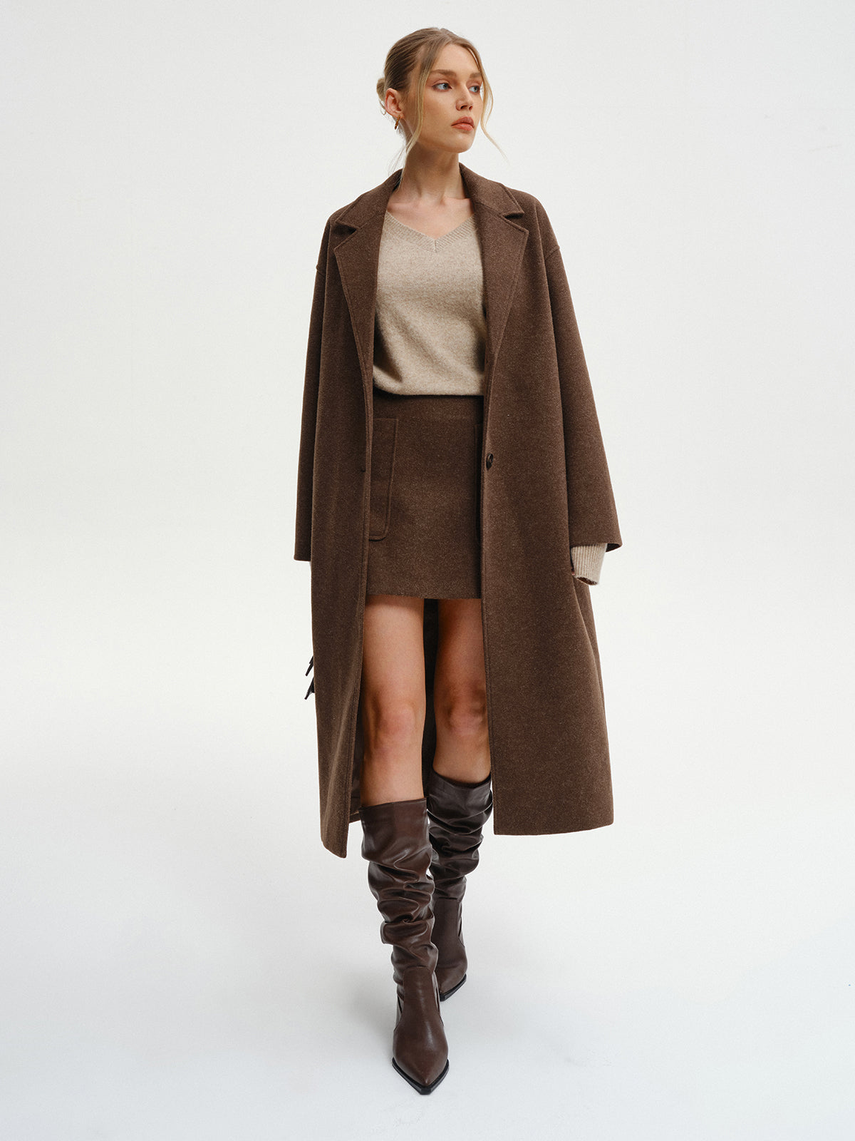 Oversized Tweed Long Coat-Chicvia