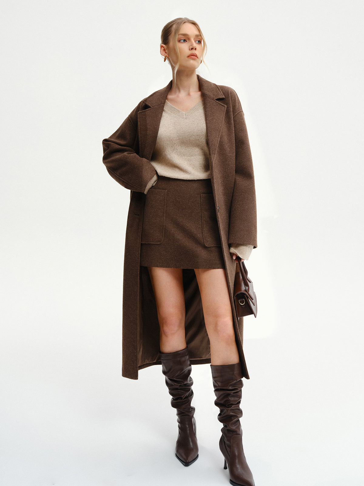 Oversized Tweed Long Coat-Chicvia