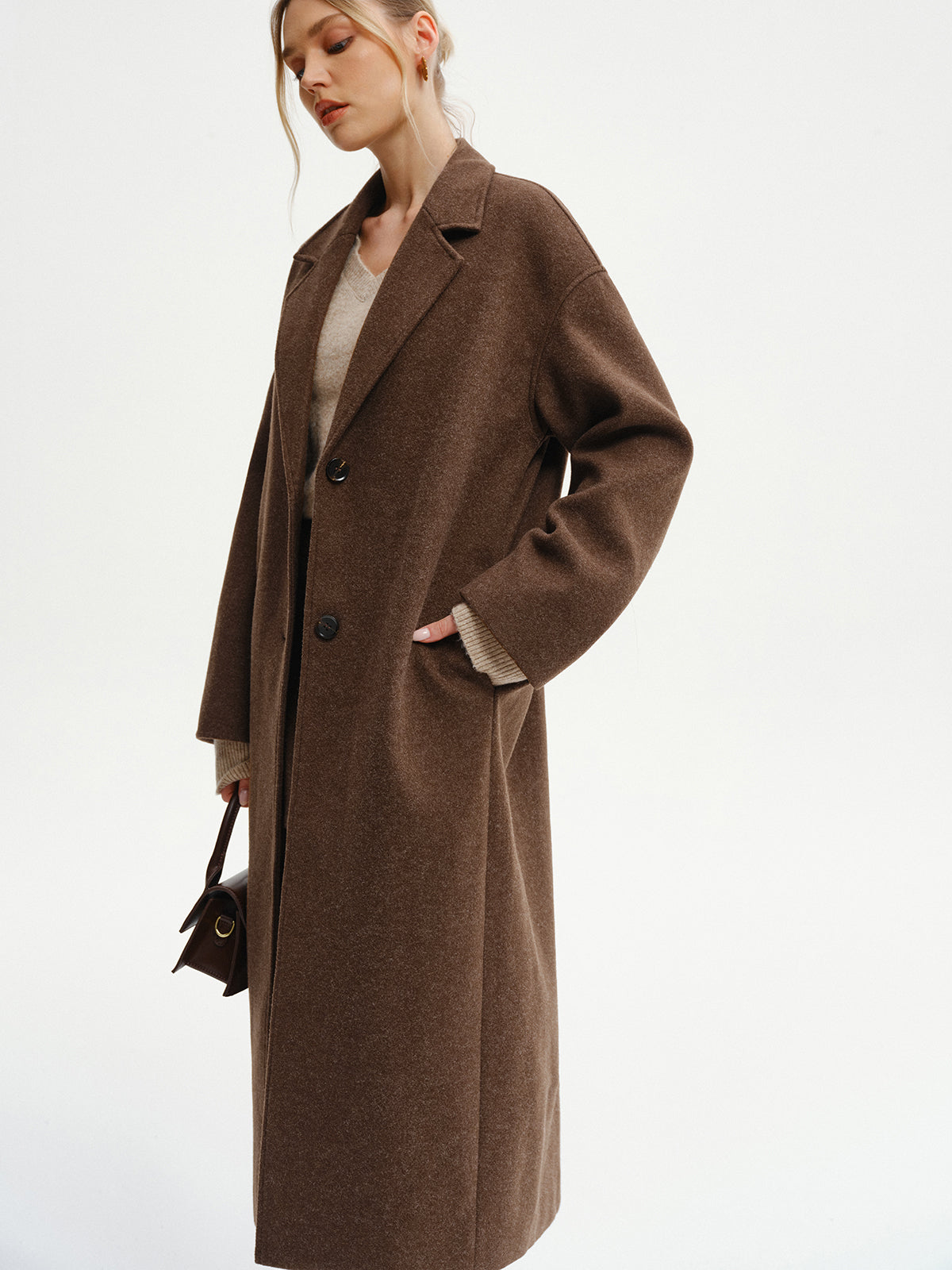 Oversized Tweed Long Coat-Chicvia