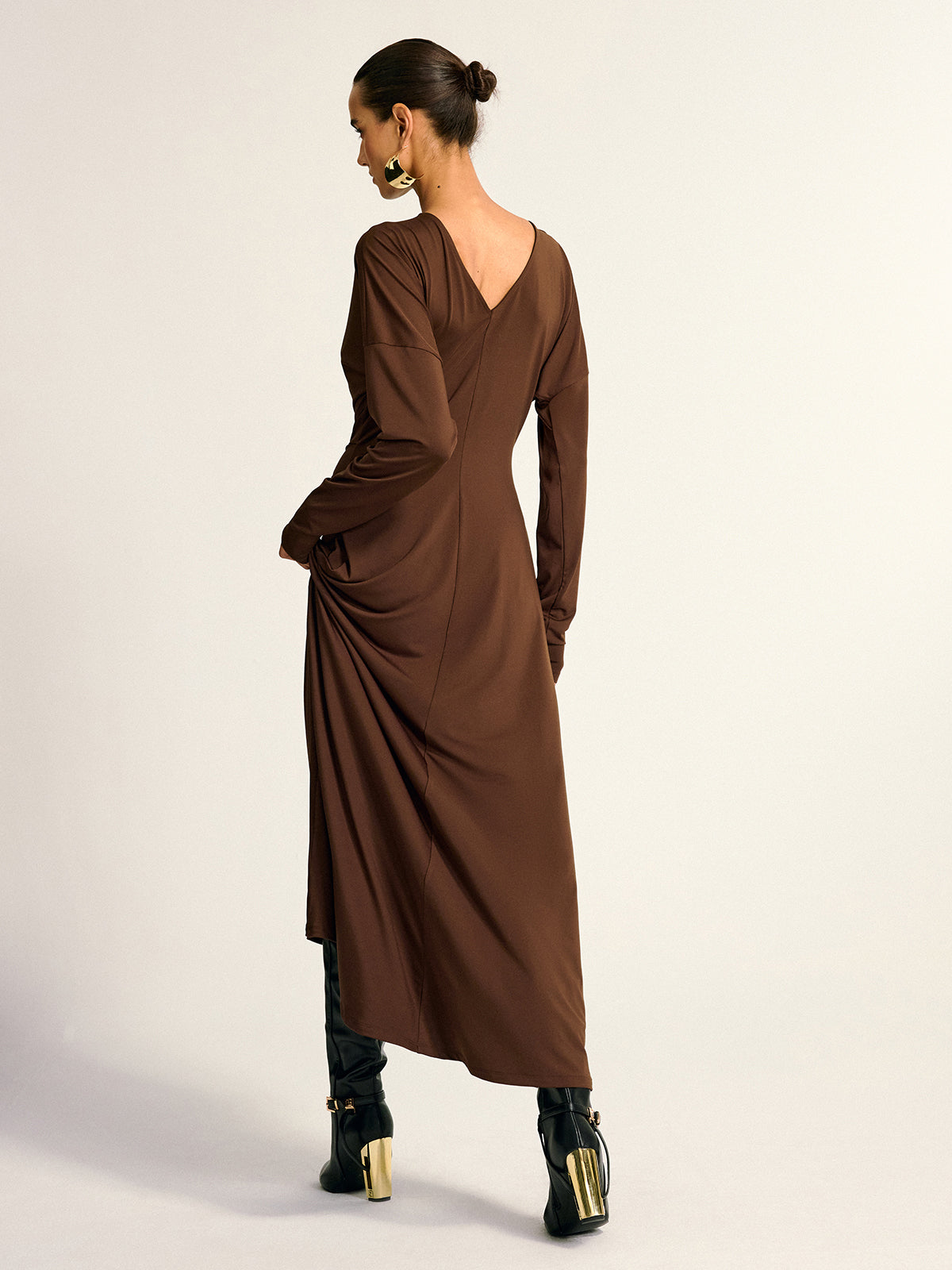 Metal Detail Draped Maxi Dress-Chicvia