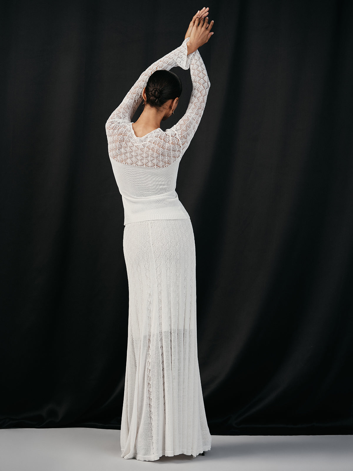 Lace Paneled Knit Maxi Skirt-Chicvia