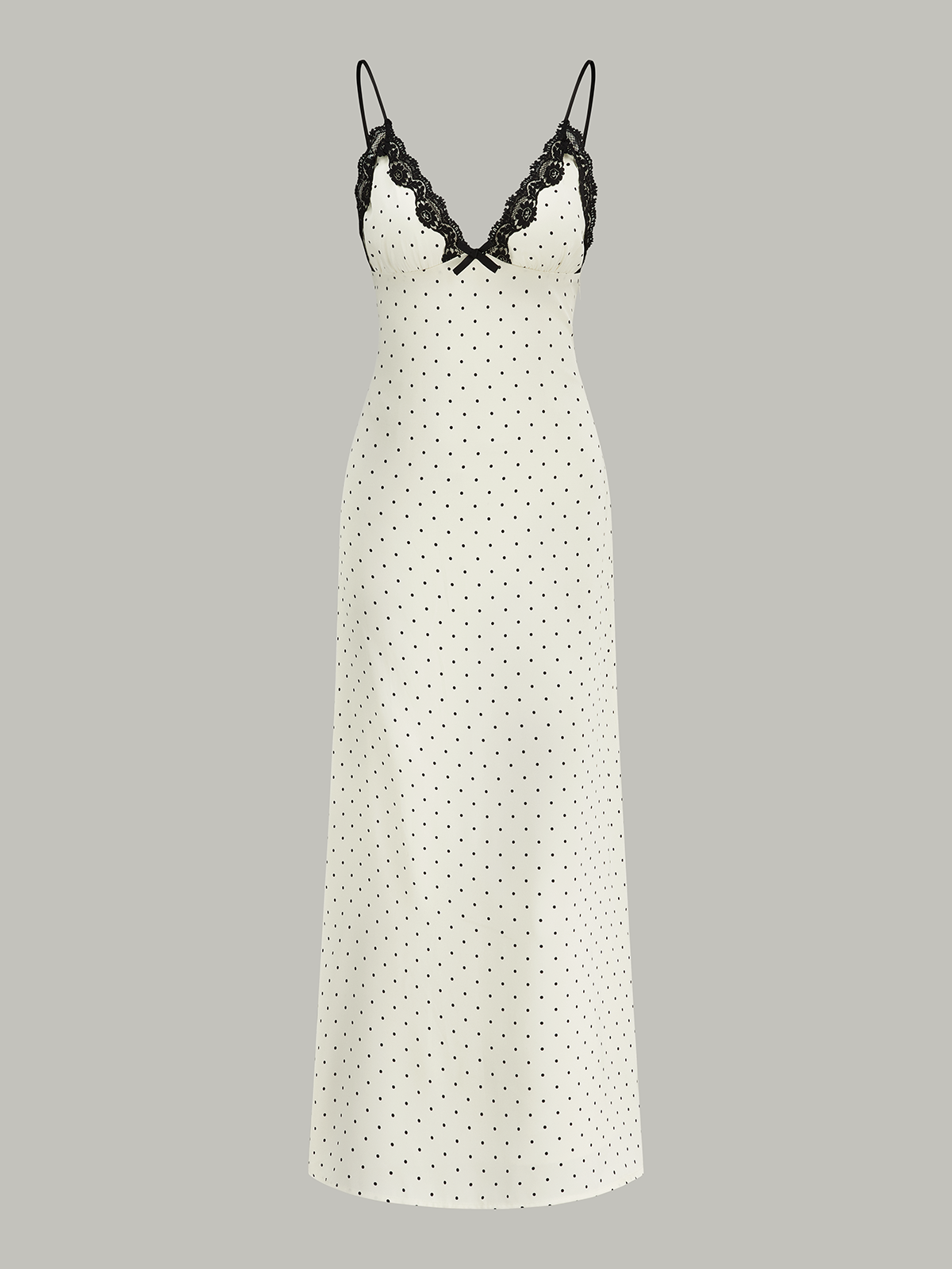 Lace Trim Polka Dot Cami Midi Dress-Chicvia