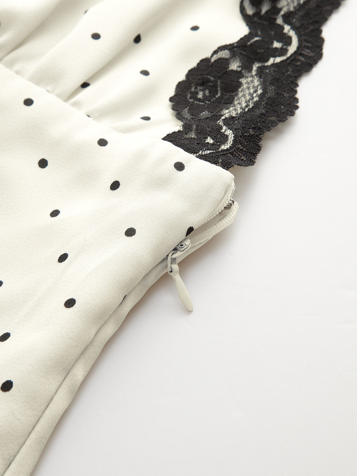 Lace Trim Polka Dot Cami Midi Dress-Chicvia