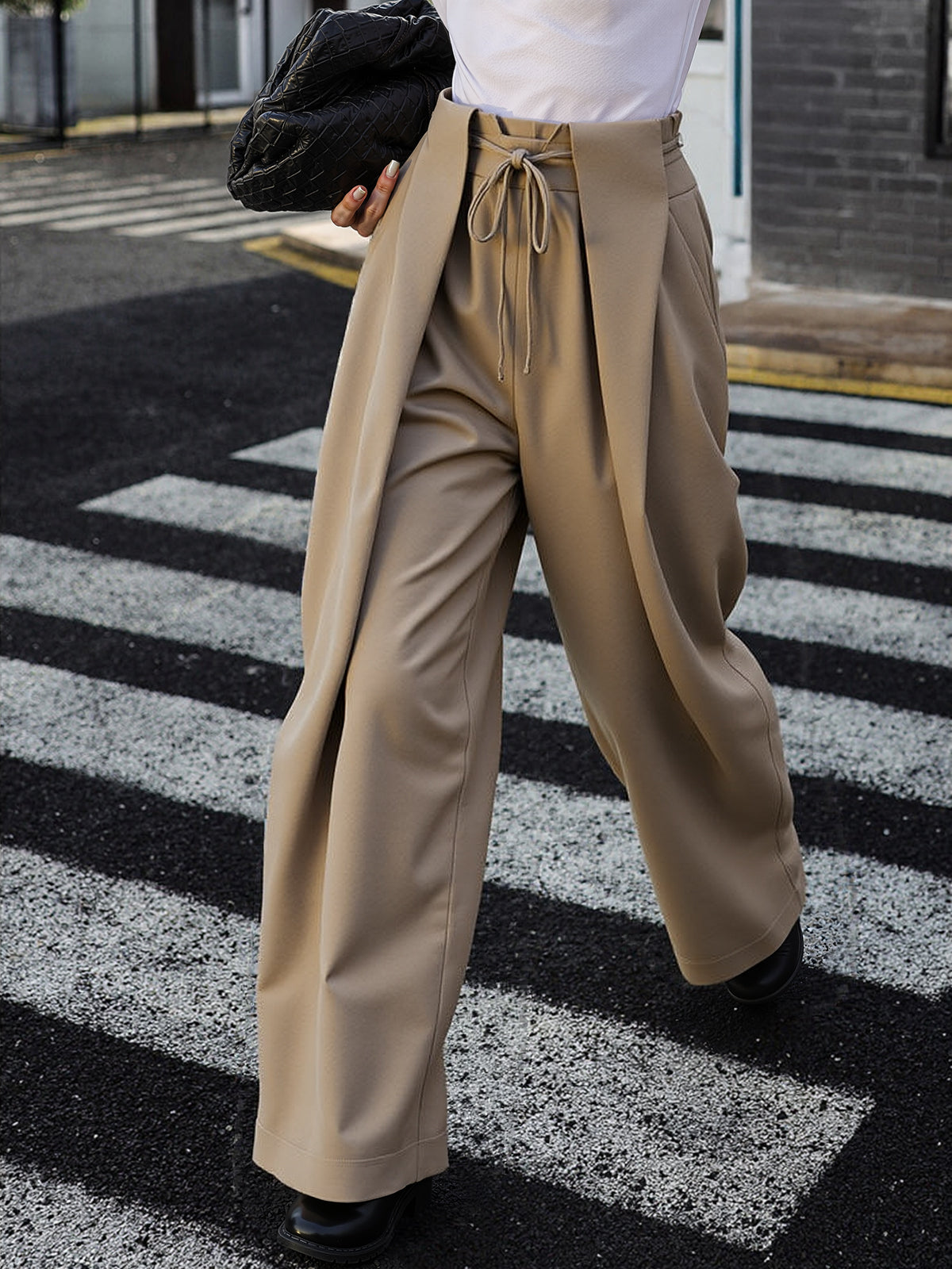 High-Waist Drawstring Parachute Pants-Chicvia