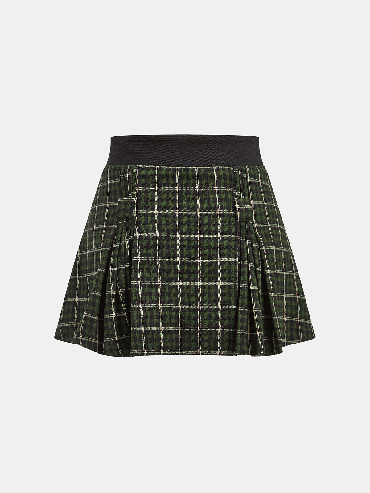 Cotton Pleated Plaid Mini Skirt-Chicvia