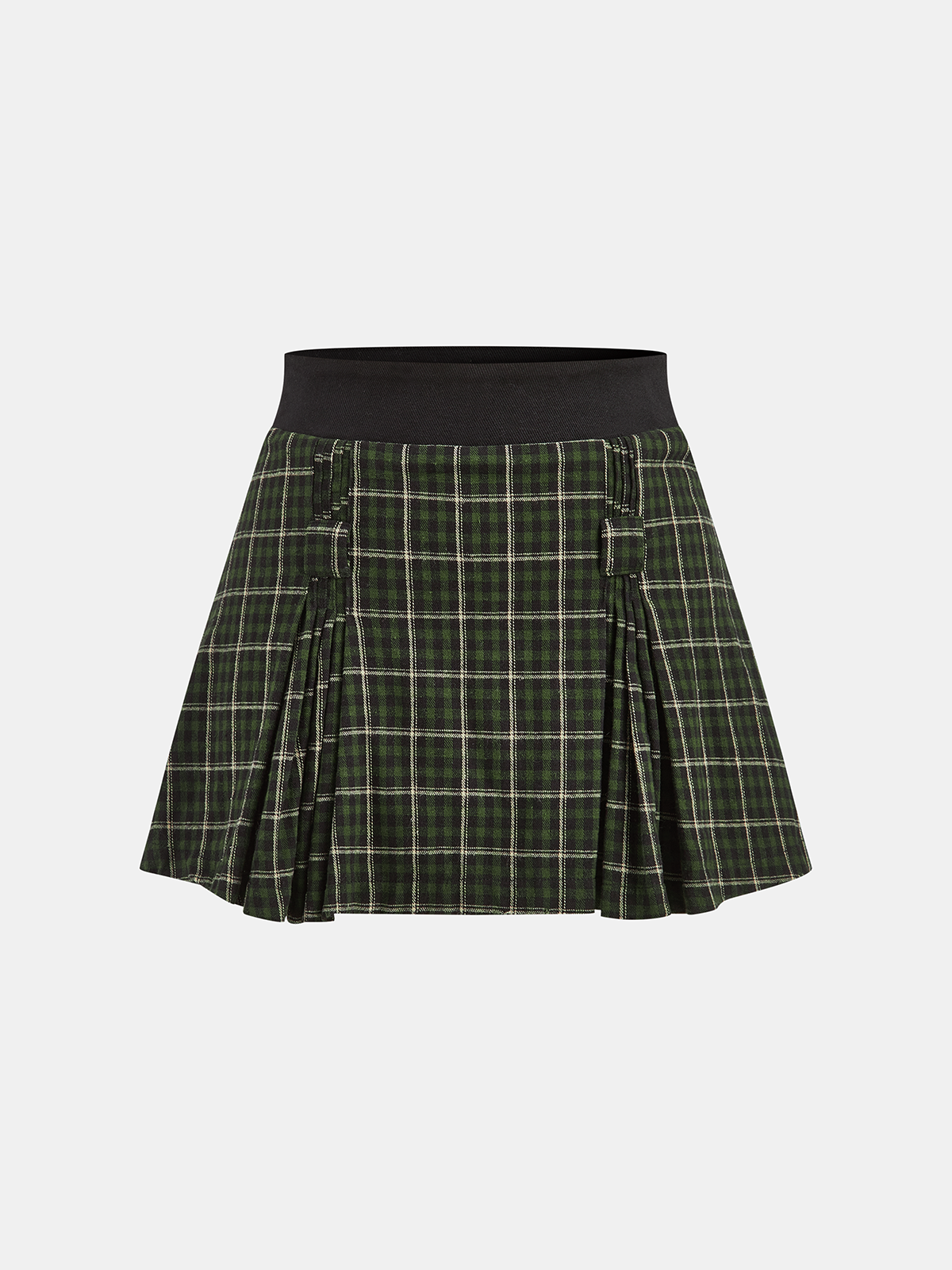 Cotton Pleated Plaid Mini Skirt-Chicvia