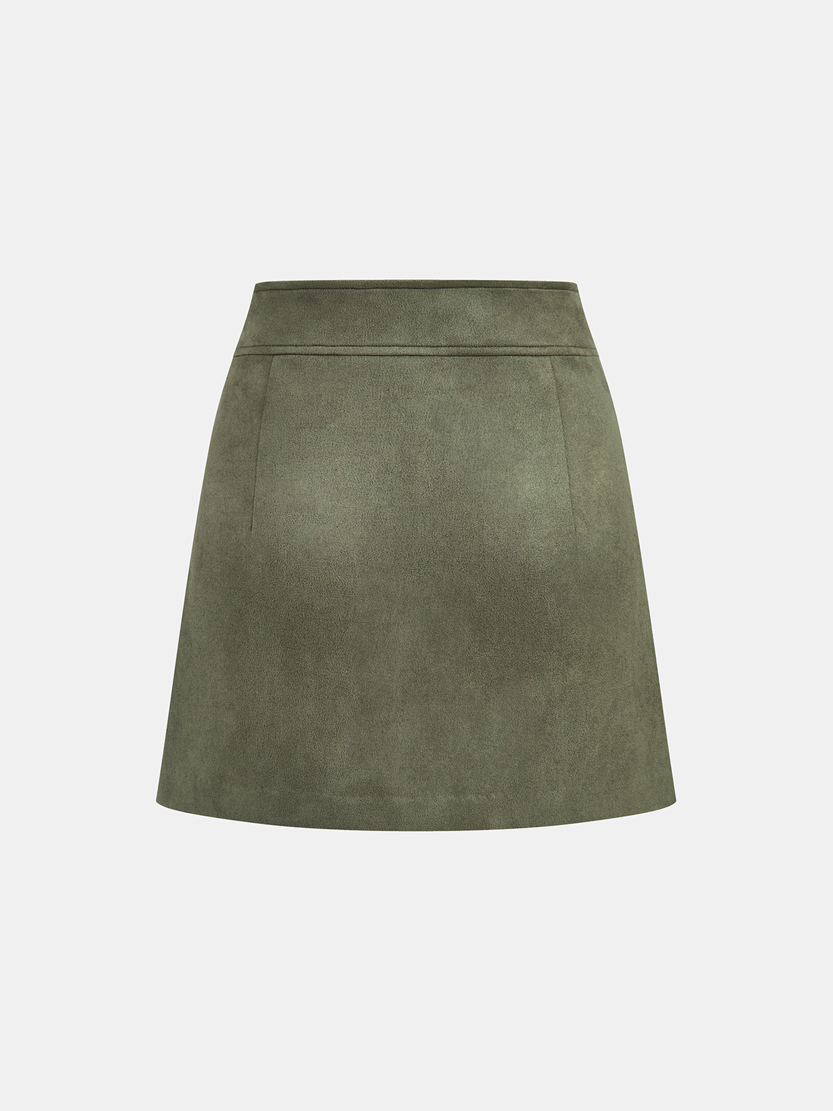 High-Waist Button Front Suede Effect Mini Skirt-Chicvia