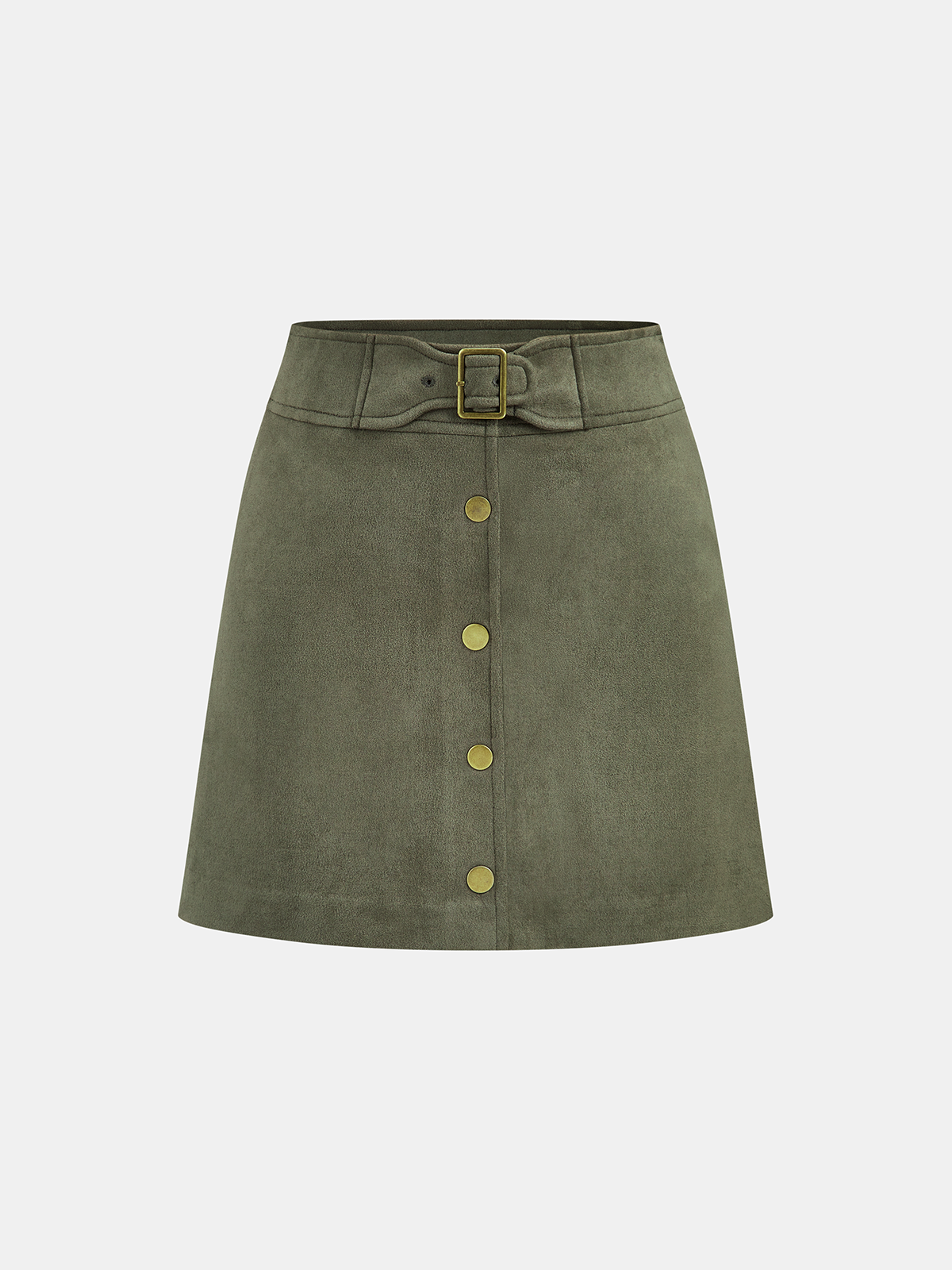 High-Waist Button Front Suede Effect Mini Skirt-Chicvia
