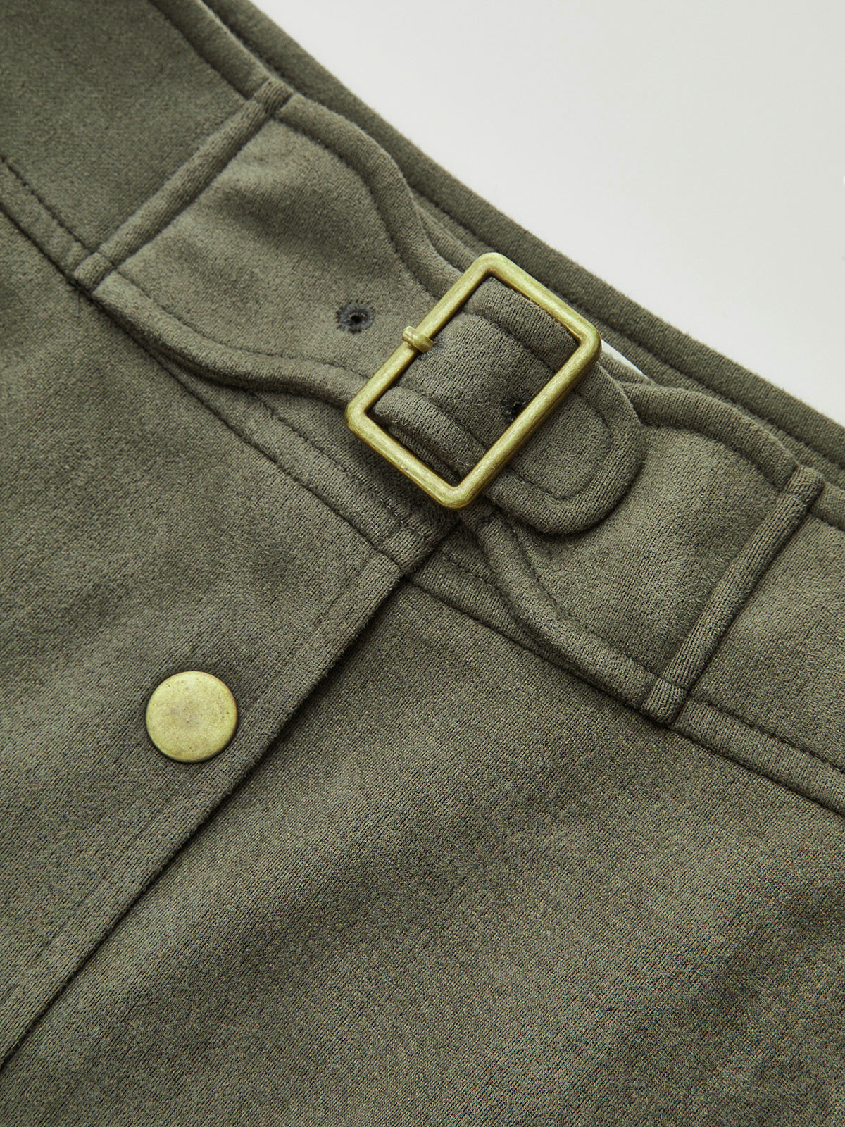 High-Waist Button Front Suede Effect Mini Skirt-Chicvia