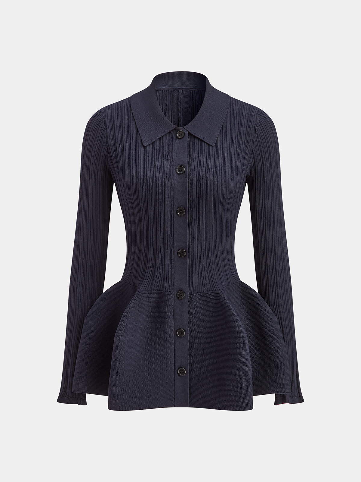 Collared Buttoned Peplum Cardigan-Chicvia