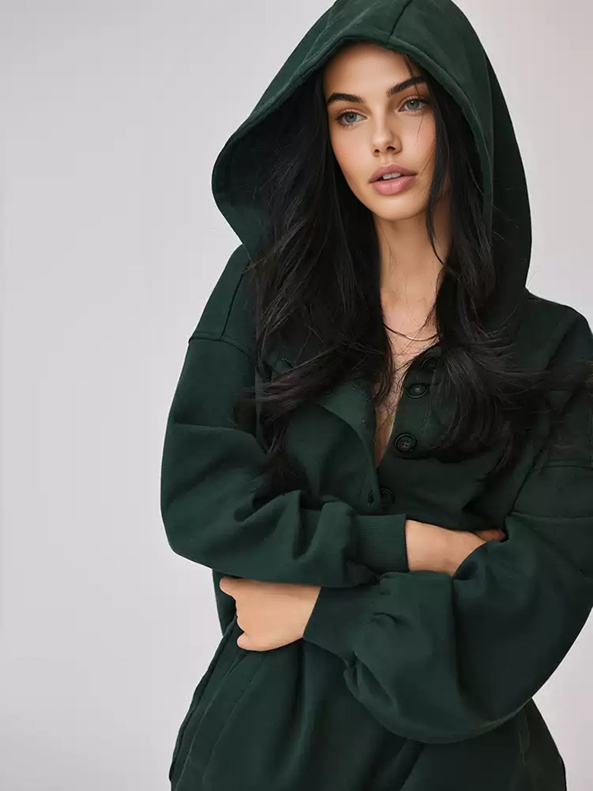 Oversized Buttoned Hoodie-Chicvia