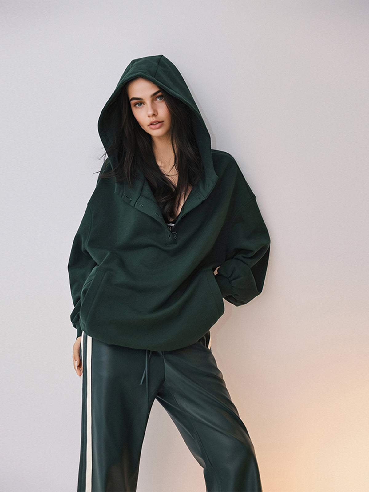 Oversized Buttoned Hoodie-Chicvia