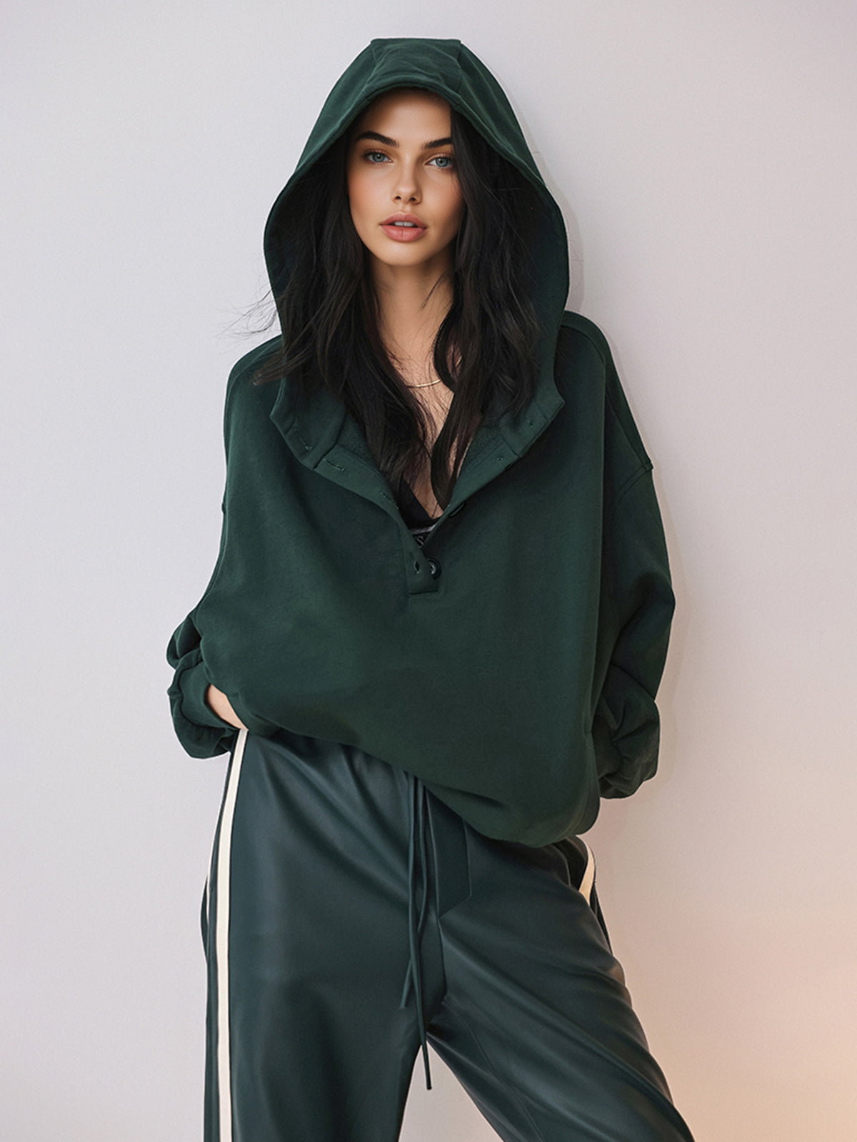 Oversized Buttoned Hoodie-Chicvia