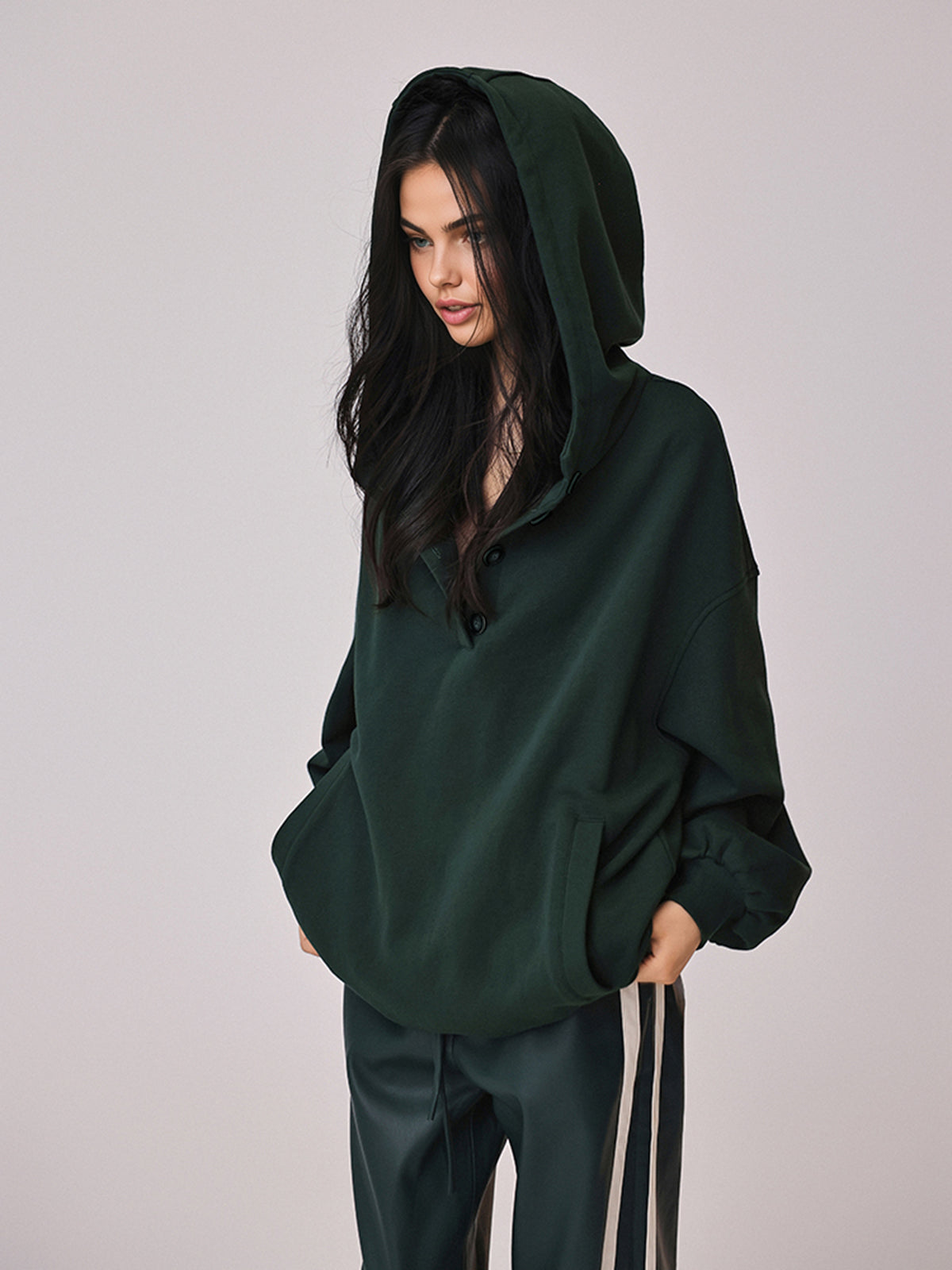Oversized Buttoned Hoodie-Chicvia