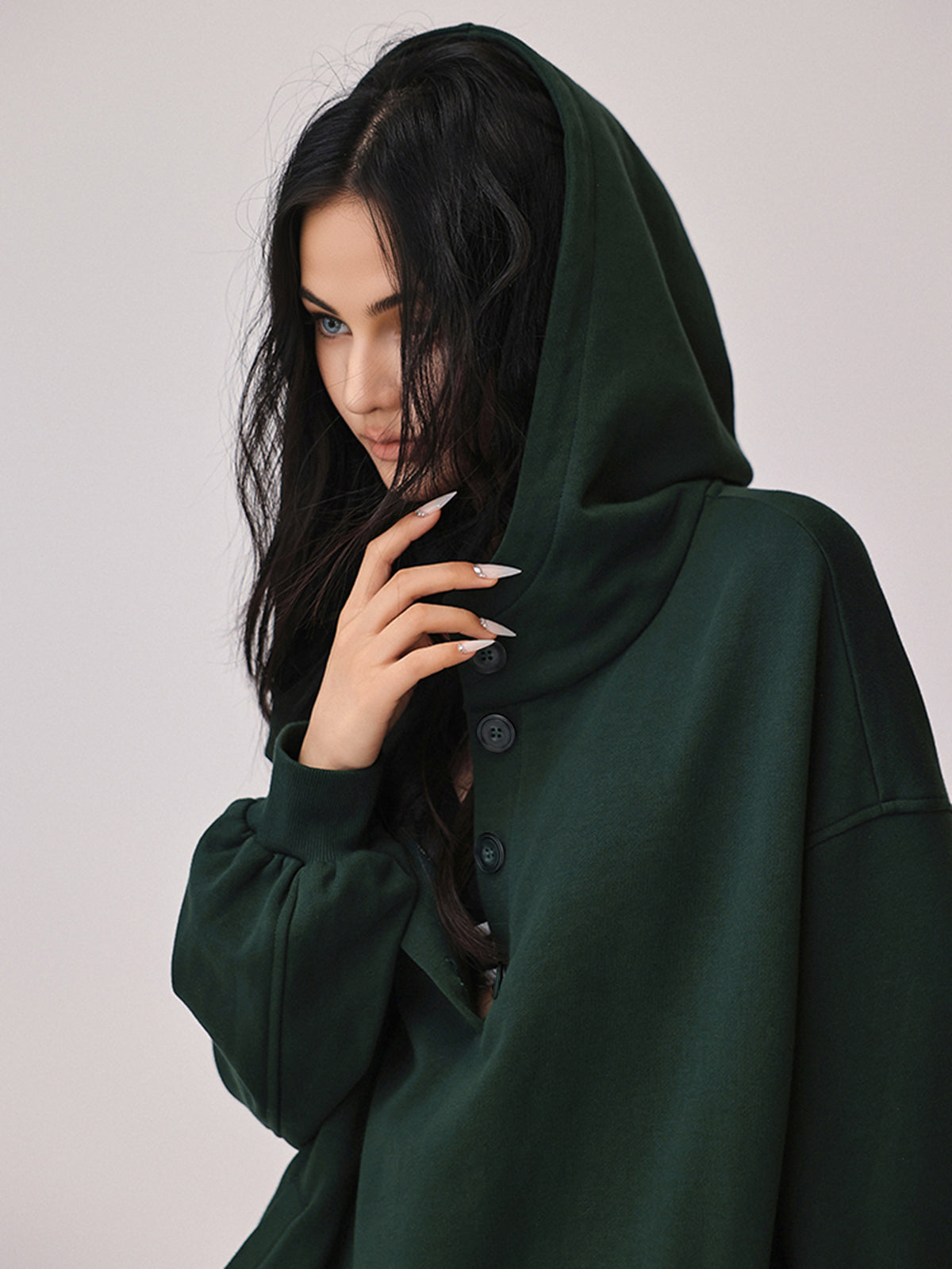 Oversized Buttoned Hoodie-Chicvia