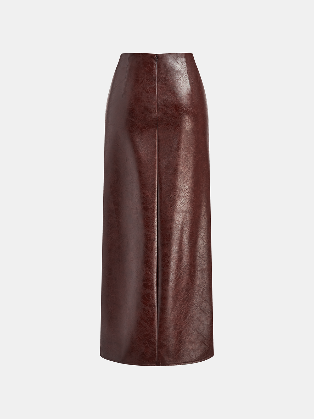Knot Detail Slit Faux Leather Midi Skirt-Chicvia