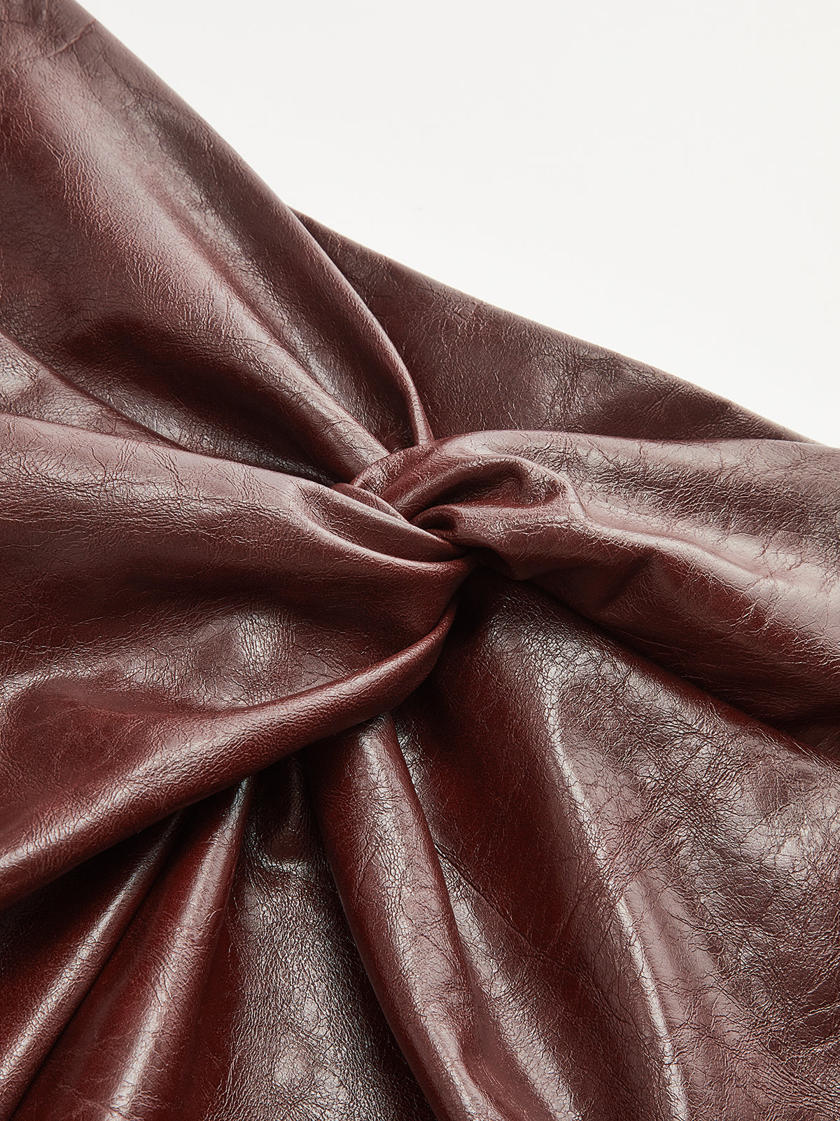 Knot Detail Slit Faux Leather Midi Skirt-Chicvia